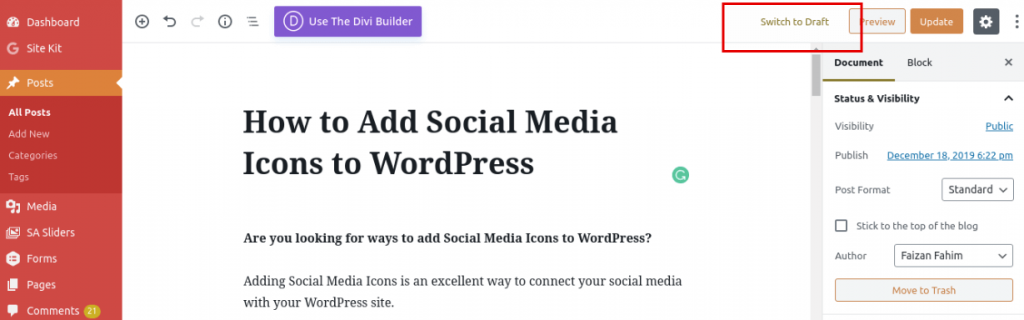 How to Unpublish a blog post in WordPress Site  Modern Editor
